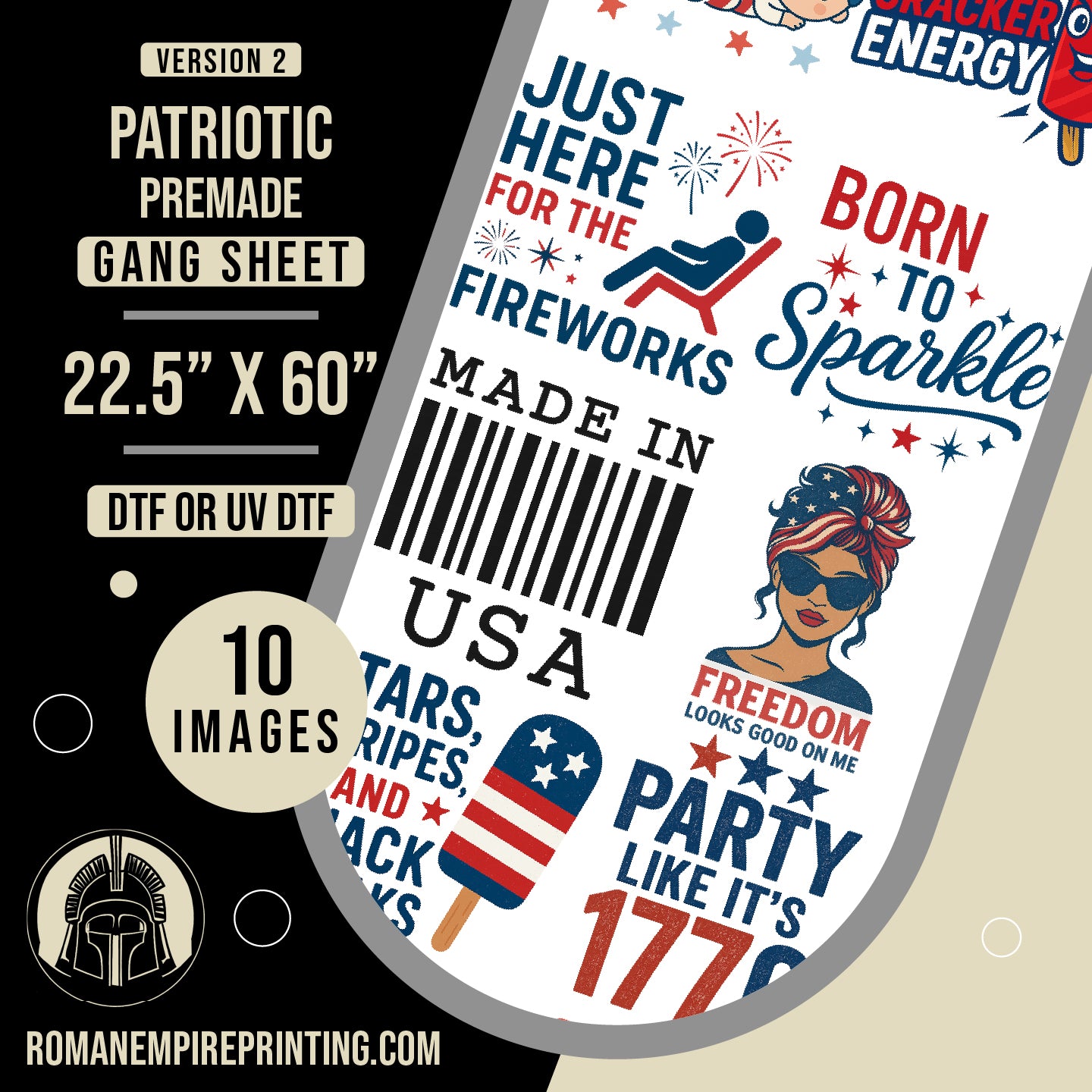 Patriotic-themed product with graphics and text on a white background