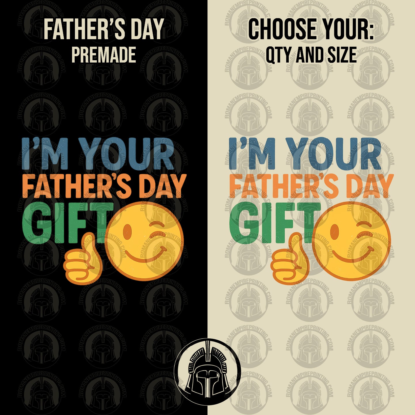 Two Father's Day-themed designs with text and emoji on a black and beige background.
