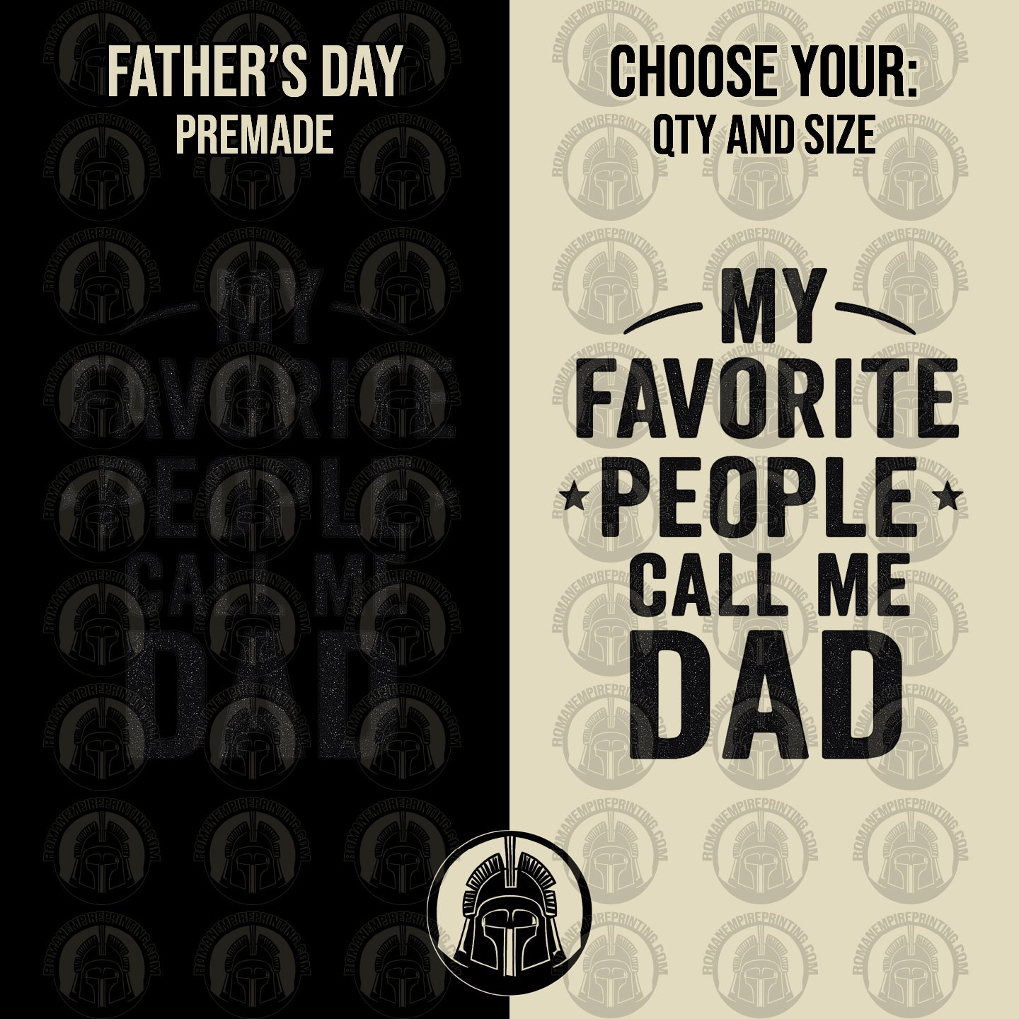 Father's Day card with text 'My Favorite People Call Me Dad' and a logo on a beige background.