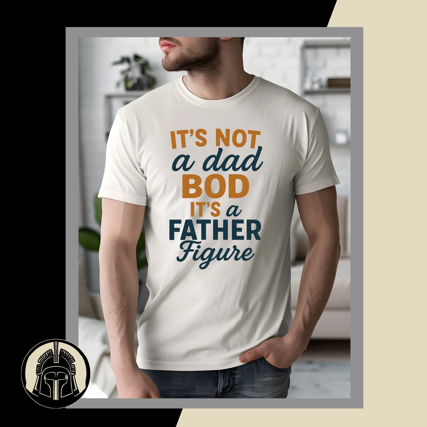 Person wearing a white t-shirt with humorous text design in a casual setting.