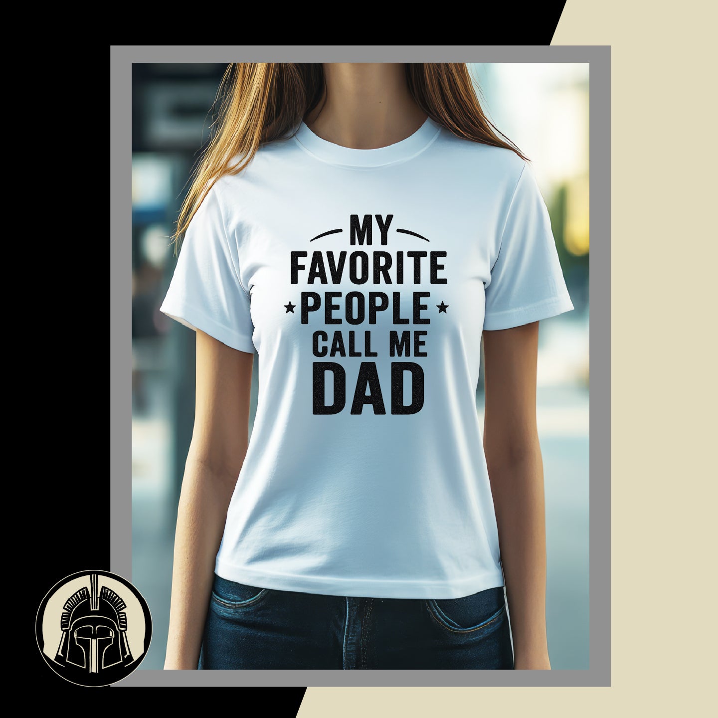 Person wearing a white t-shirt with 'My Favorite People Call Me Dad' text.