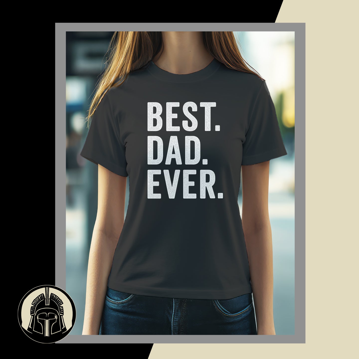 Person wearing a black t-shirt with 'BEST. DAD. EVER.' text.