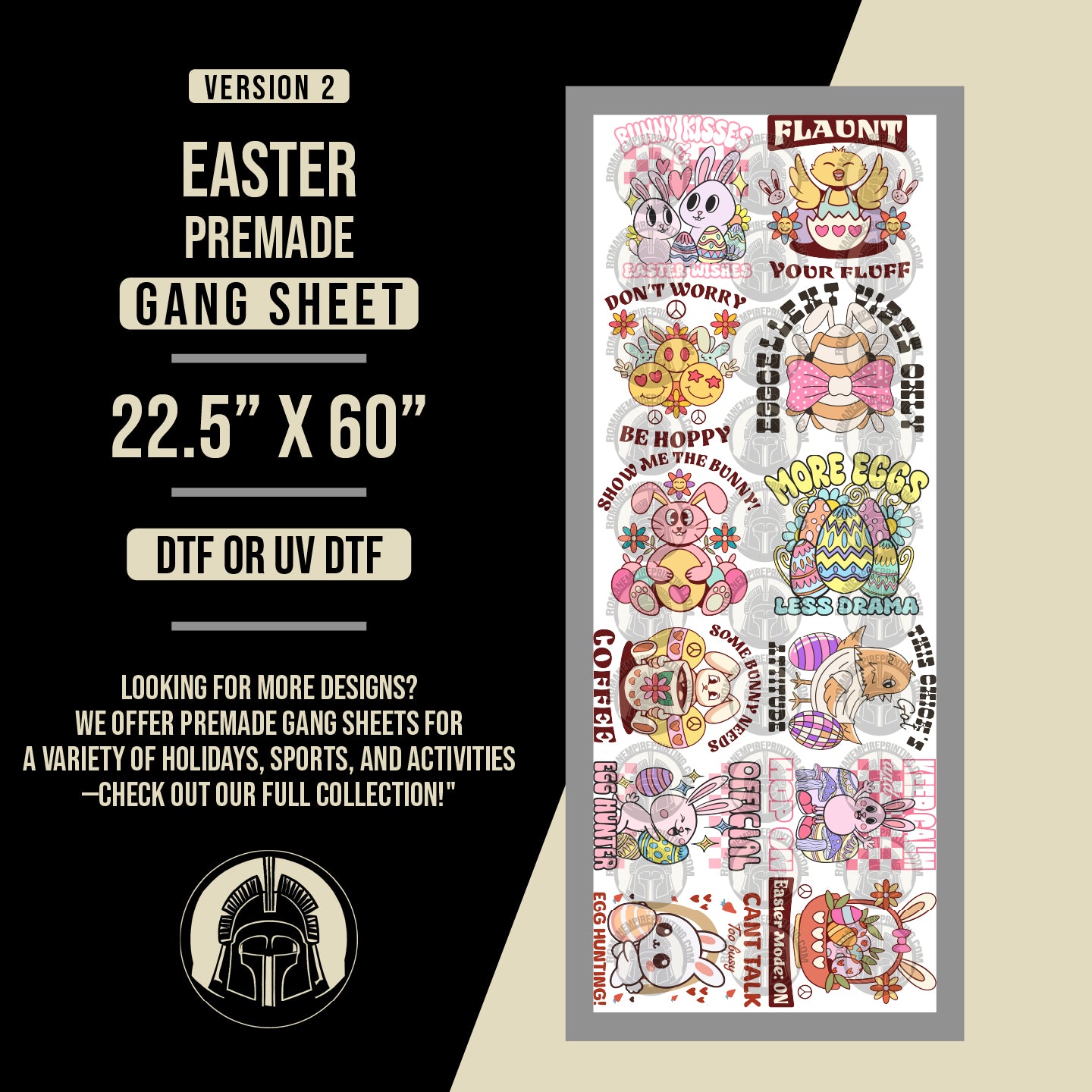 Various playful Easter Graphics on a gangsheet