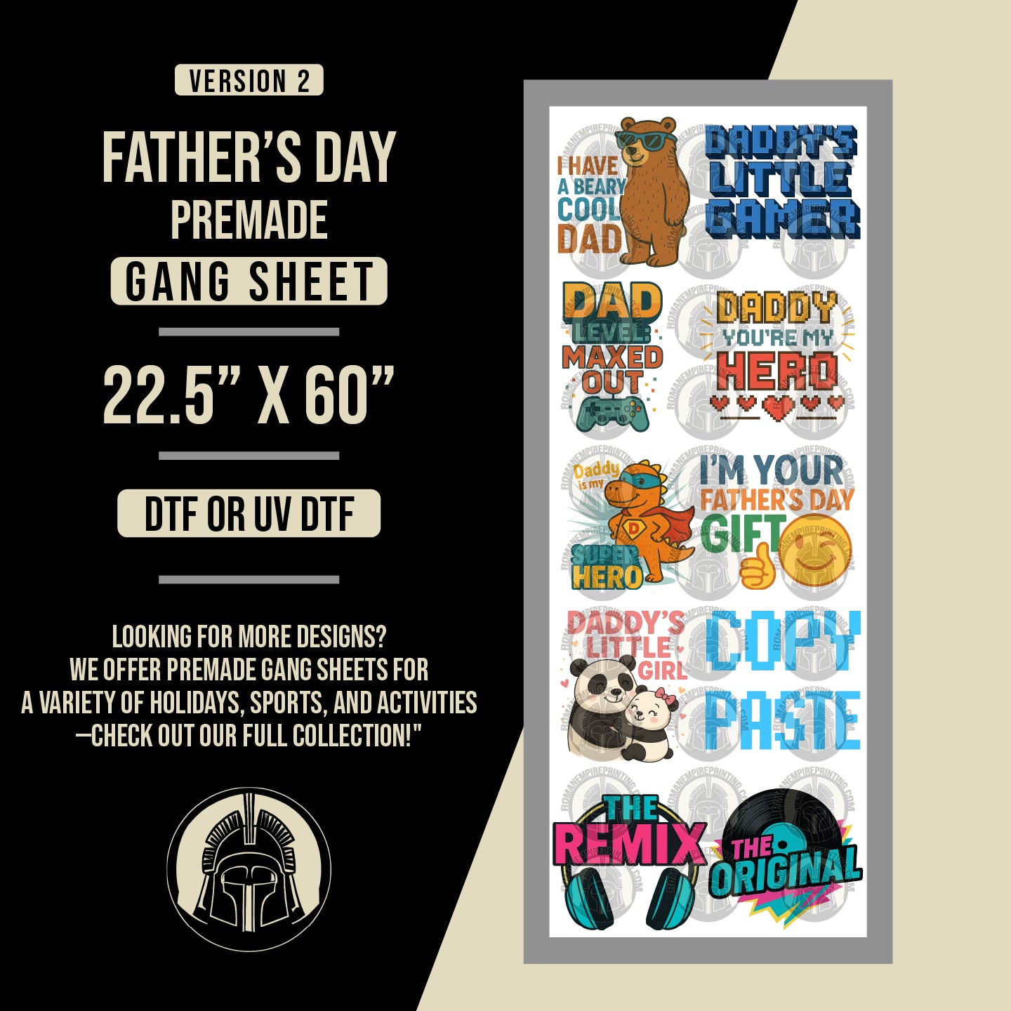 Father's Day-themed premade gang sheet with various designs and text on a white background.