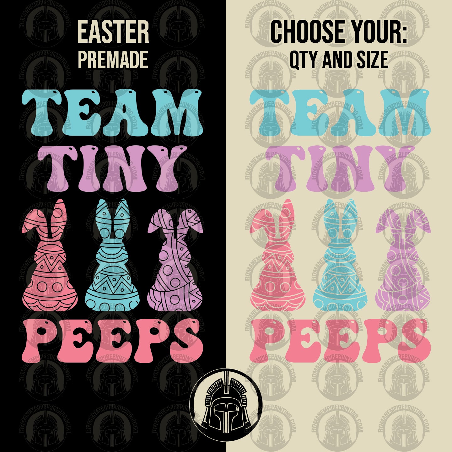 Team Tiny Peeps - Bunny - Cartoon - Marshmallows - Sparkle - Easter - DTF