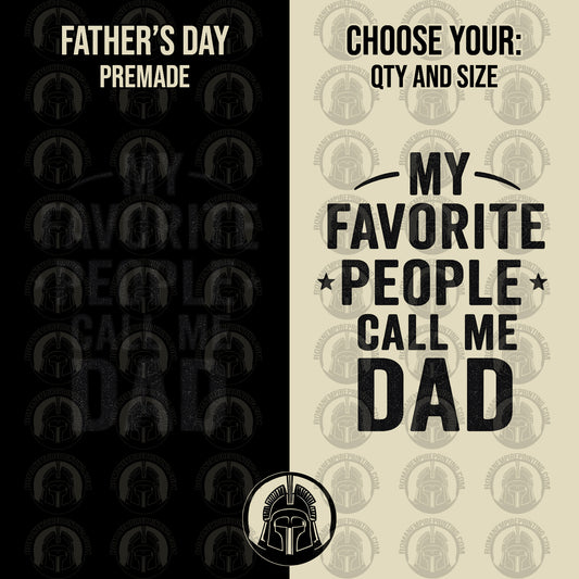 Father's Day card with text 'My Favorite People Call Me Dad' and a logo on a beige background.