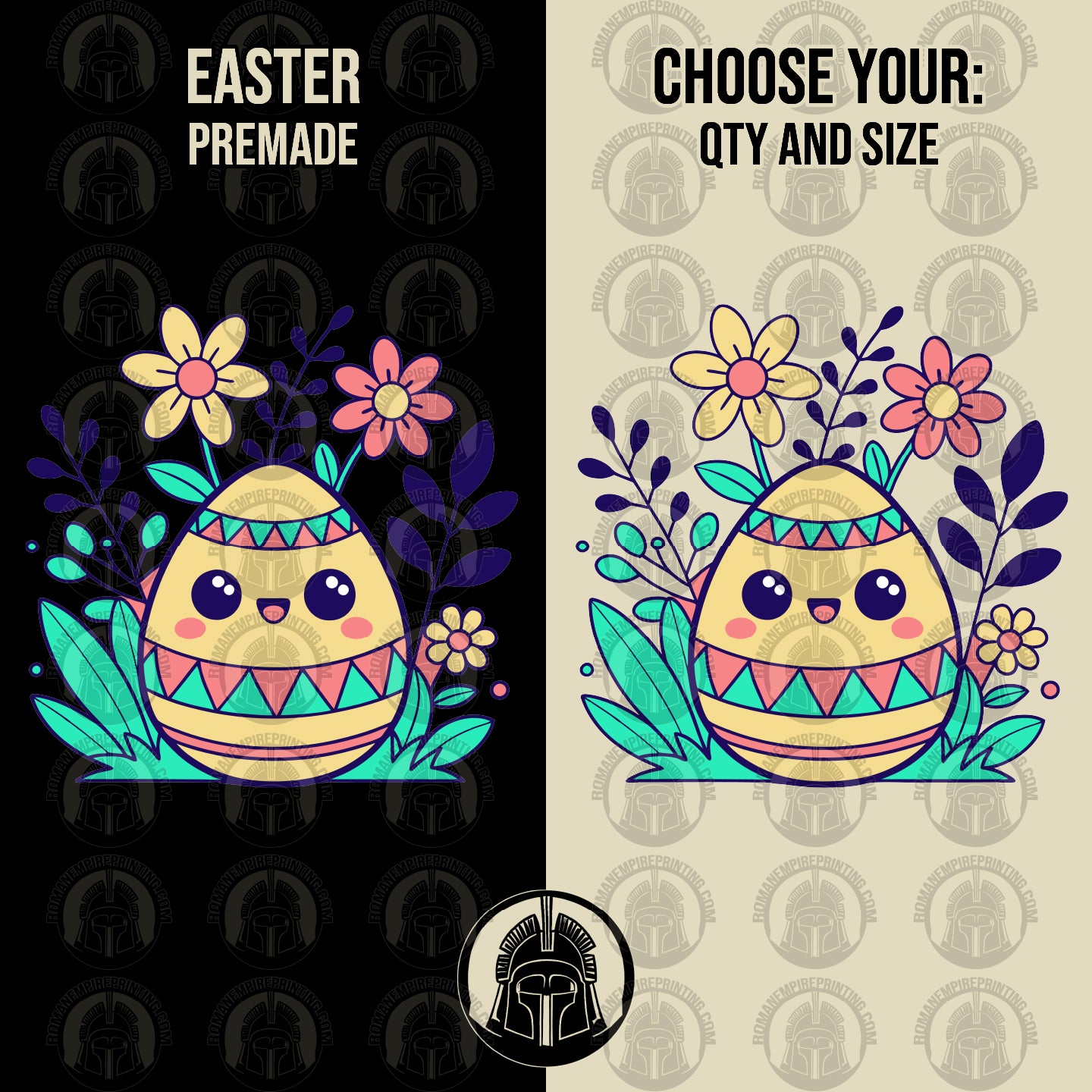 Cute Easter Egg and Flowers - Kawaii - Cartoon - DTF