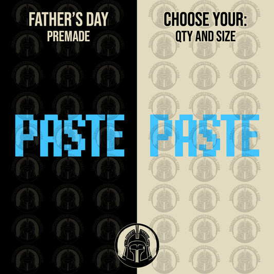 Two versions of a 'Paste' design for Father's Day, one on black and one on beige with patterns, featuring the brand 'Paste'.
