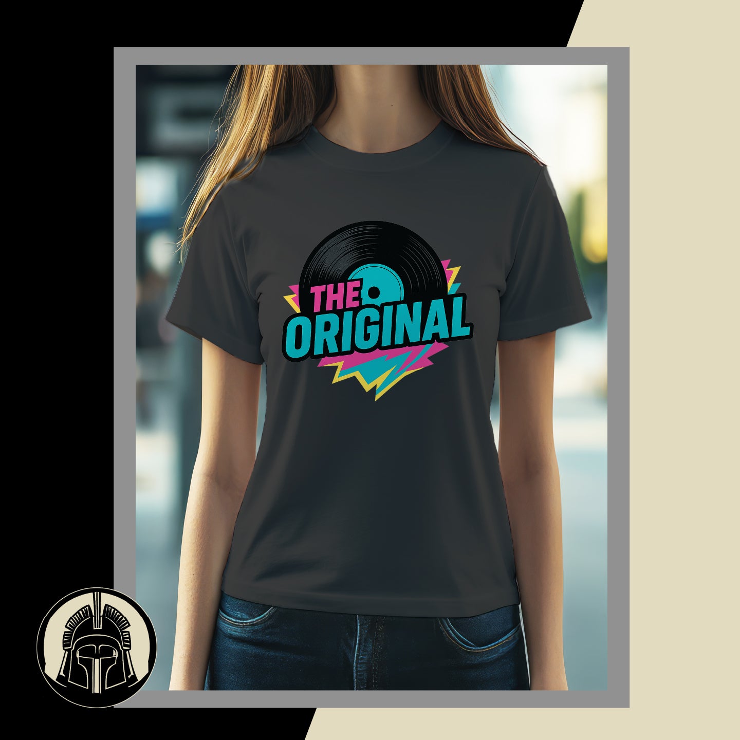 Person wearing a black t-shirt with 'The Original' design, standing outdoors.