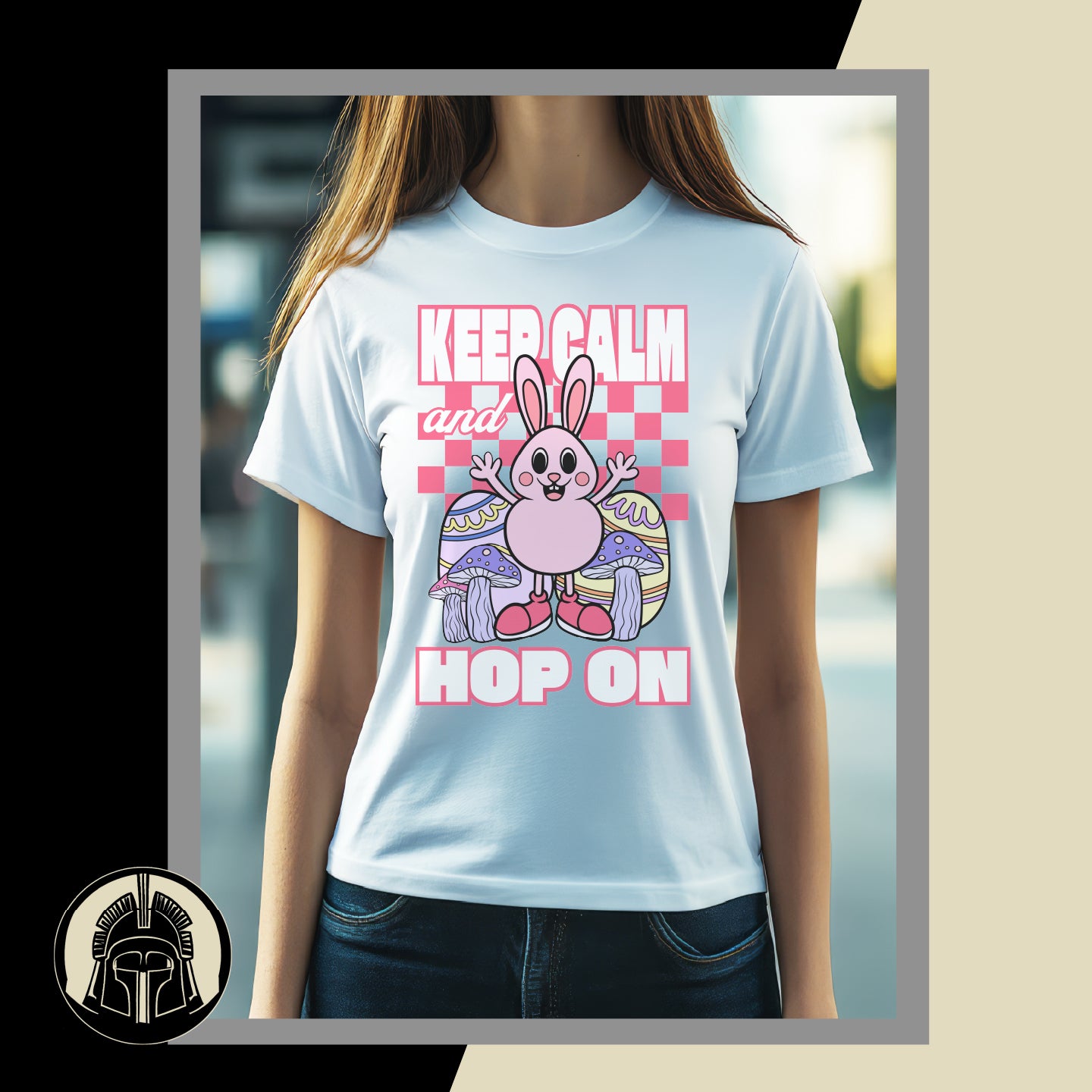 Keep Calm and Hop On - Eggs - Bunny - Mushrooms - Cartoon - Easter - DTF