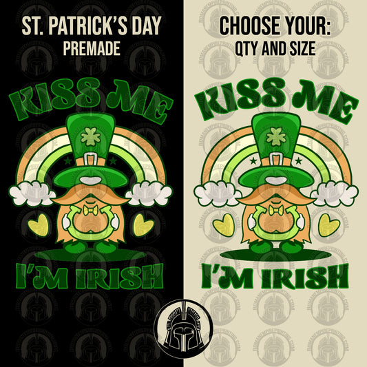 Kiss Me I'm Irish - Leprechaun - Lucky - Horseshoe - Rainbow - St. Patrick's Day - DTF Transfer